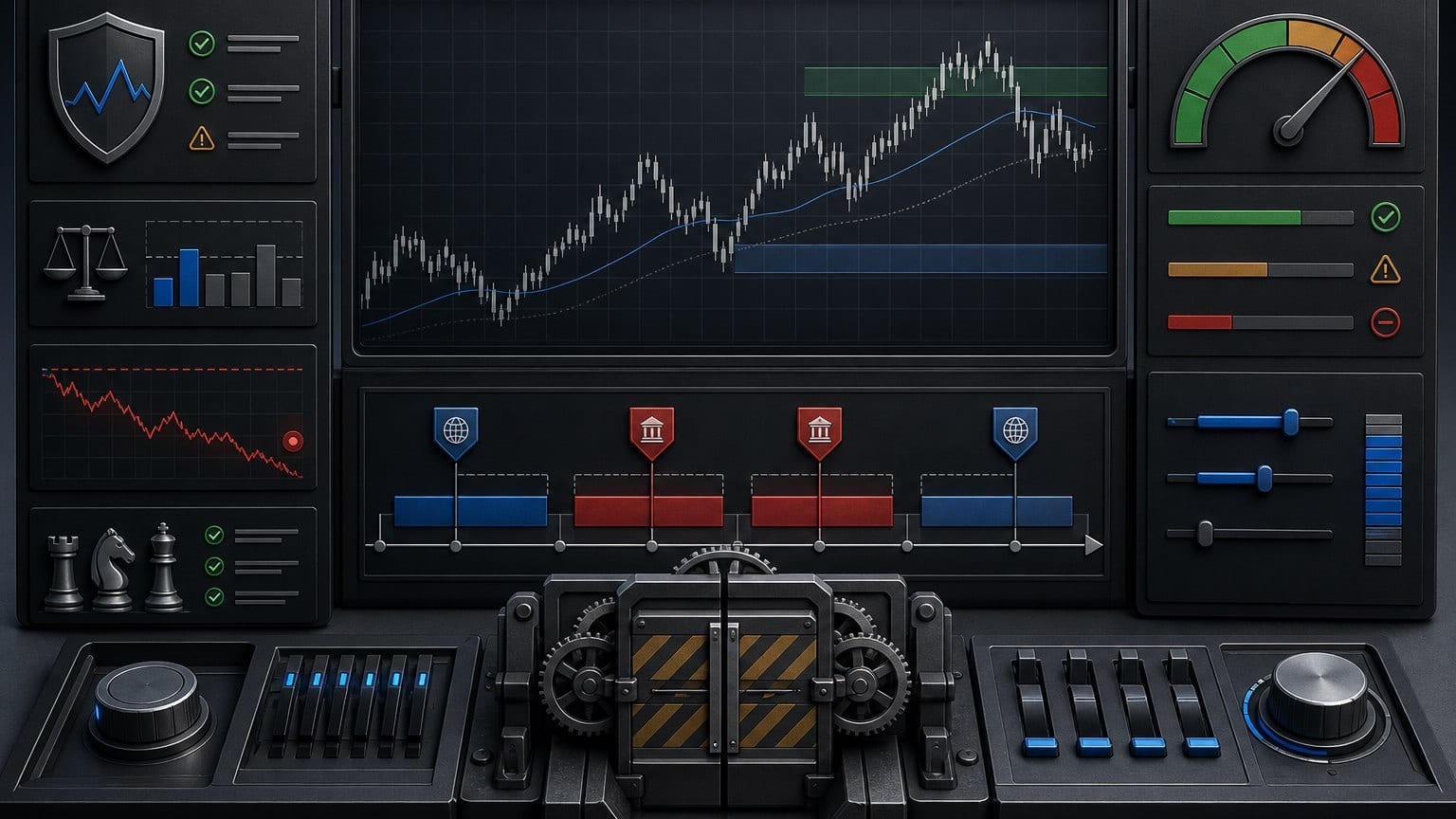Trading dashboard illustrating drawdown, consistency and rule restrictions for the Prop Firm Consistency Rule: Formula & No-Rule Firms guide
